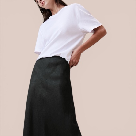 BR Banana Republic 100% Linen Black Maxi Skirt Size L Summer Evening Bohemian - Picture 13 of 14